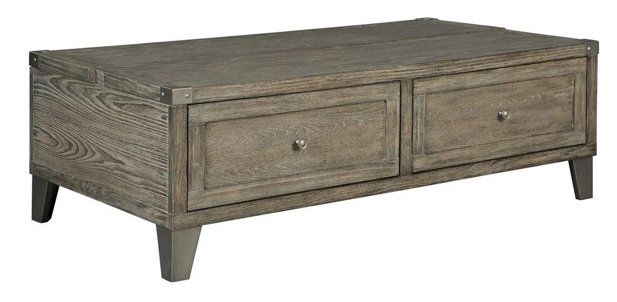 Benzara 2 Drawer Wooden Lift Top Cocktail Table with Metal Accents, Brown