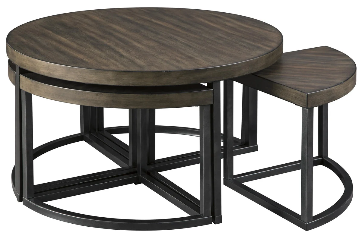 Benzara Contemporary Wood and Metal Cocktail Table with 4 Stools, Brown and Black