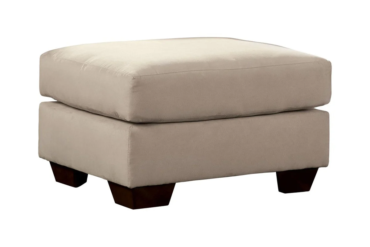 Benzara Fabric Upholstered Rectangular Ottoman with Tapered Block Legs, Beige
