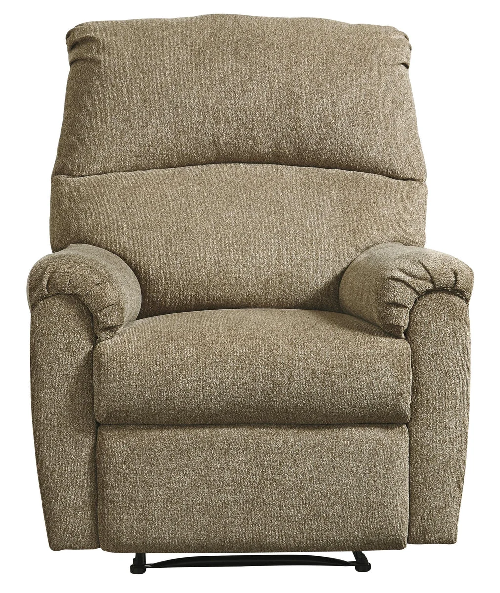 Benzara Fabric Upholstered Zero Wall Recliner with Pillow Top Armrests, Beige