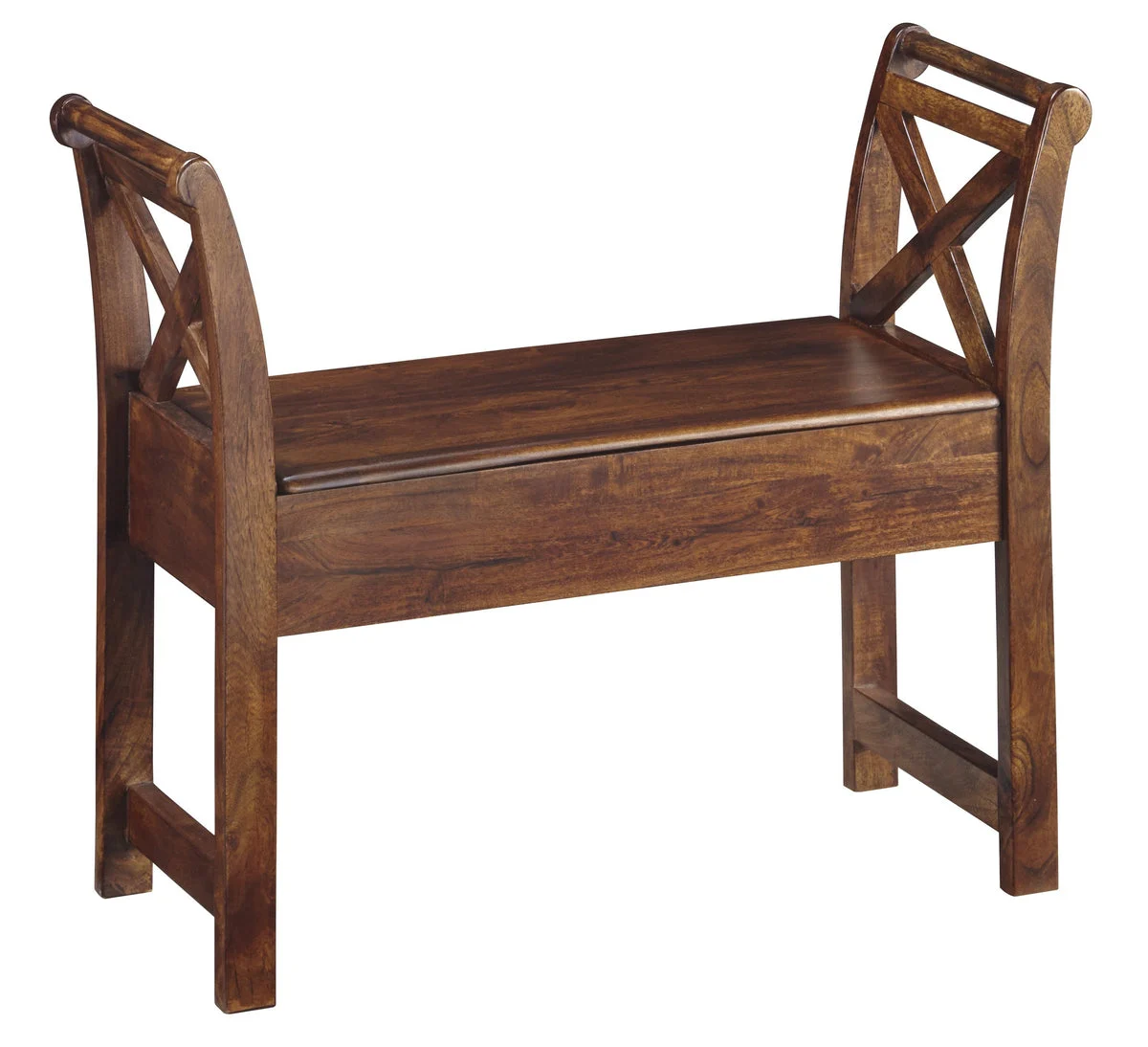 Benzara Hinged Seat Storage Wooden Accent Bench with X Braces, Brown