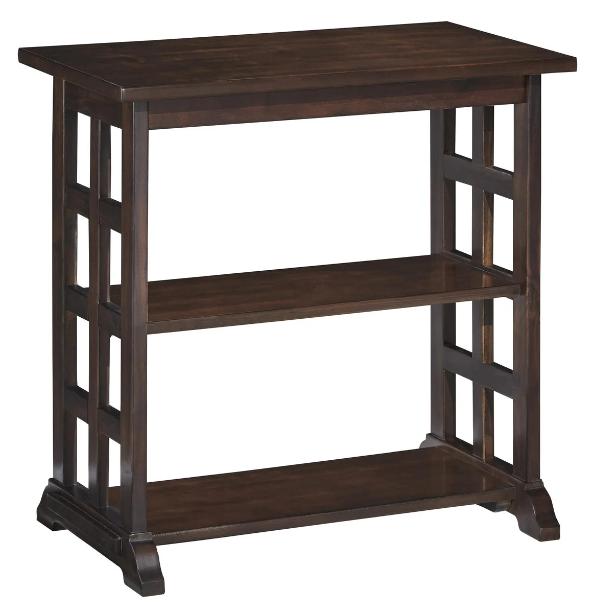Benzara Lattice Design Chair Side End Table with 2 Open Shelves, Brown