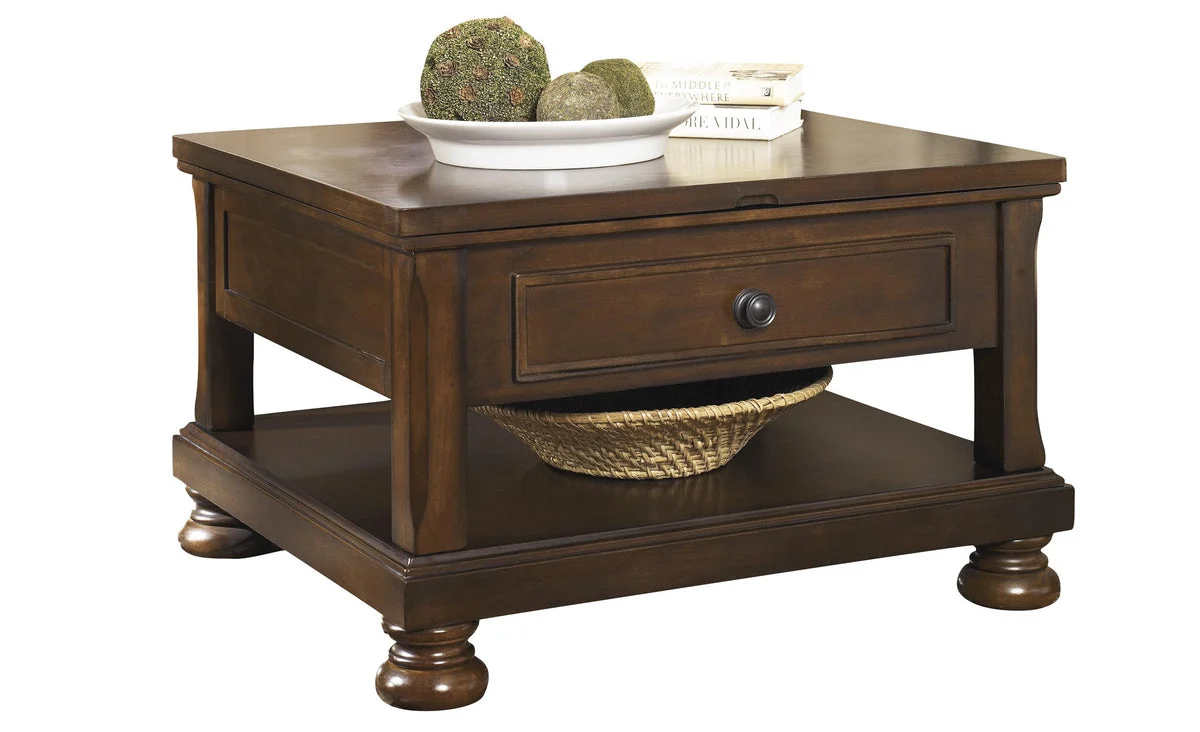 Benzara Lift Top Cocktail Table with Open Bottom Shelf and Bun Feet, Brown