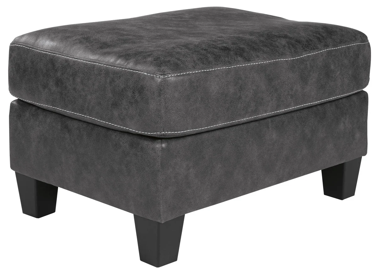 Benzara Rectangular Ottoman with Tapered Block Legs and Jumbo Stitching, Gray