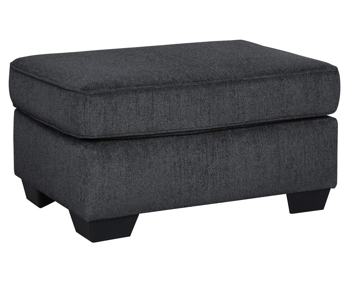 Benzara Rectangular Wooden Ottoman with Textured Fabric Upholstery, Dark Gray