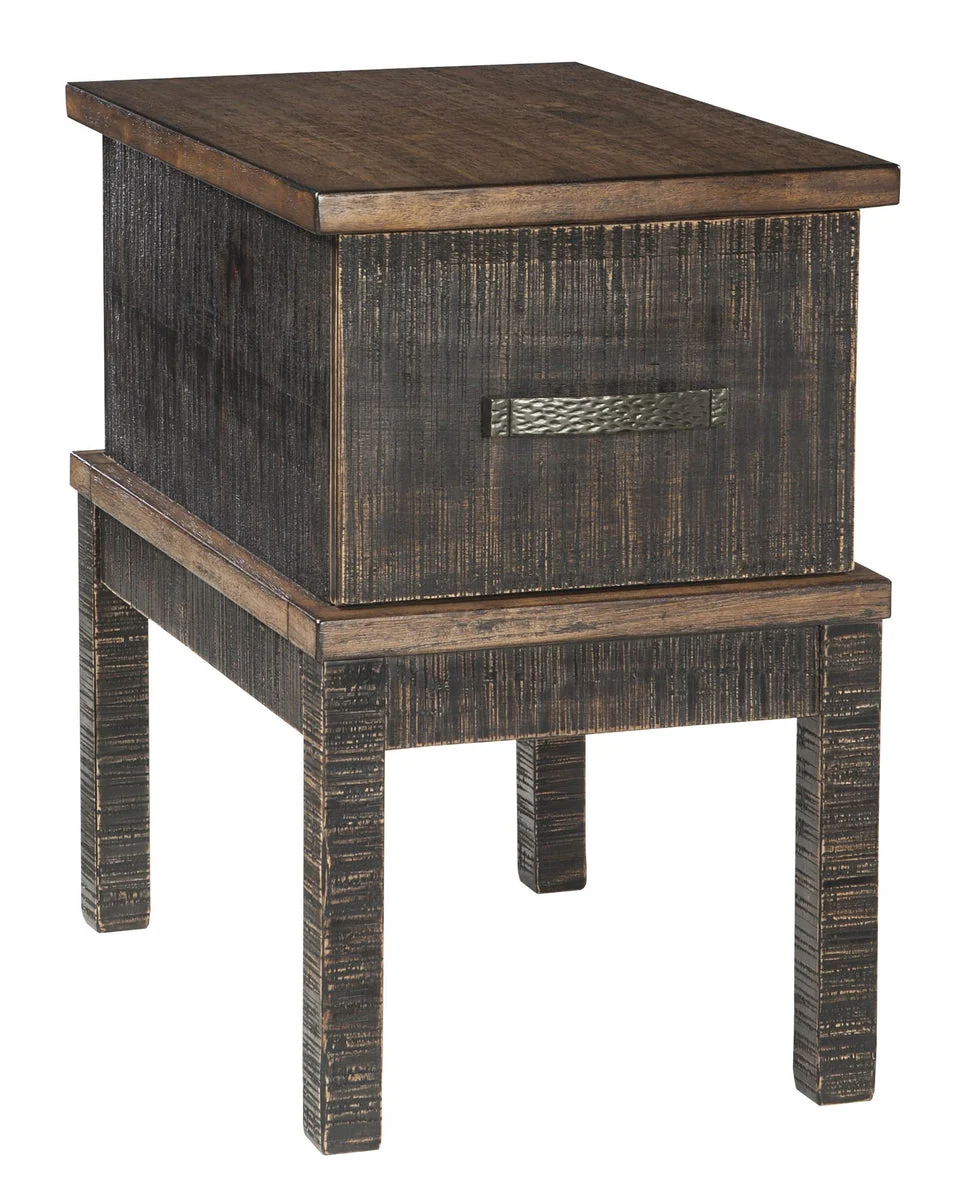 Benzara Textured Chair Side End Table with 1 Drawer and Power Strip, Brown