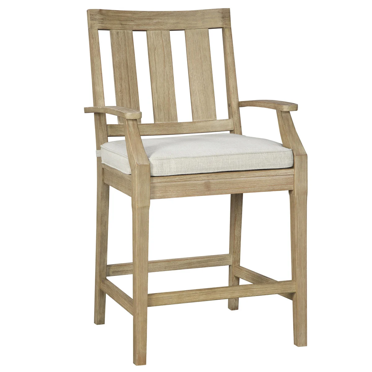 Benzara Wooden Counter Height Chair with Slatted Back and Fabric Seat, Set of 2, Brown