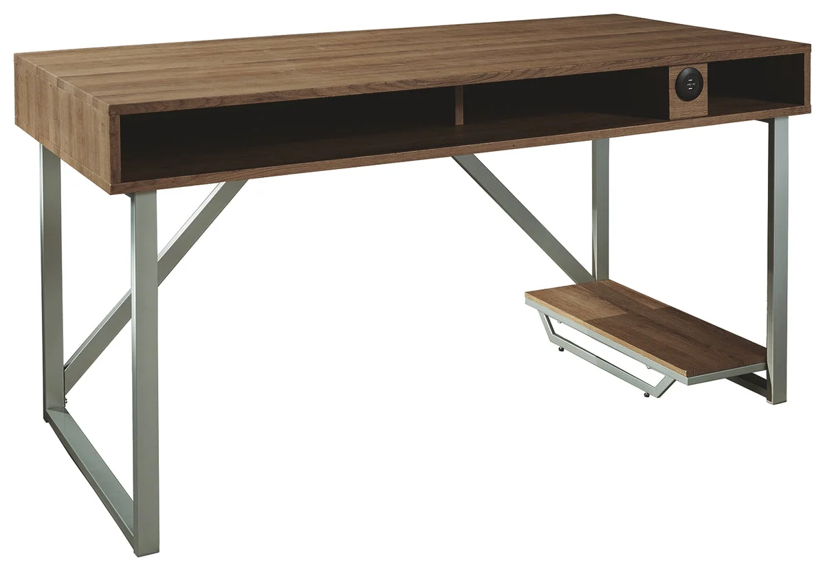 Benzara Wooden Gaming Desk with LED Back Light and 2 USB Ports, Brown and Gray