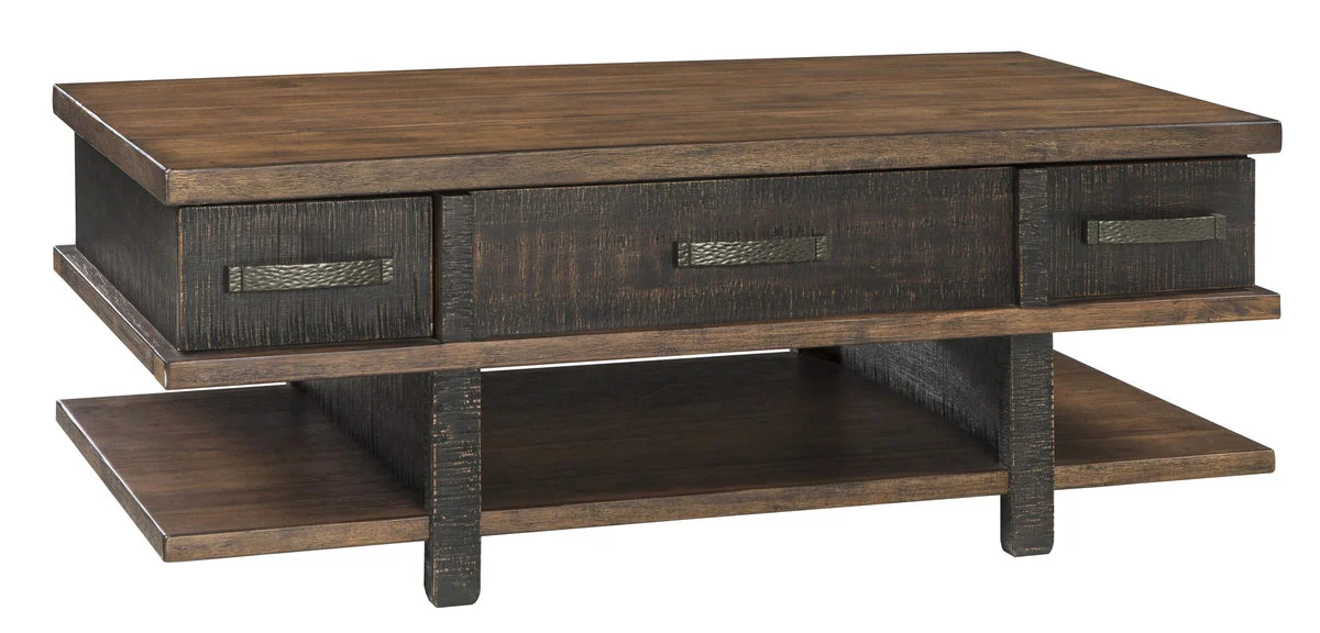 Benzara Wooden Lift Top Cocktail Table with 2 Drawers and 3 Open Shelves, Brown
