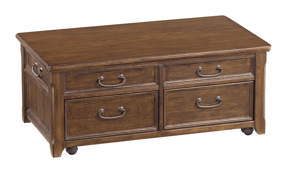 Benzara Wooden Lift Top Cocktail Table with 4 Drawers and Casters, Brown