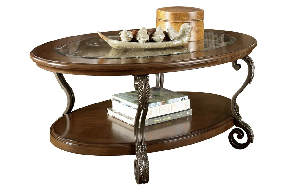 Benzara Wooden Oval Cocktail Table with Glass Top and Open Bottom Shelf, Brown