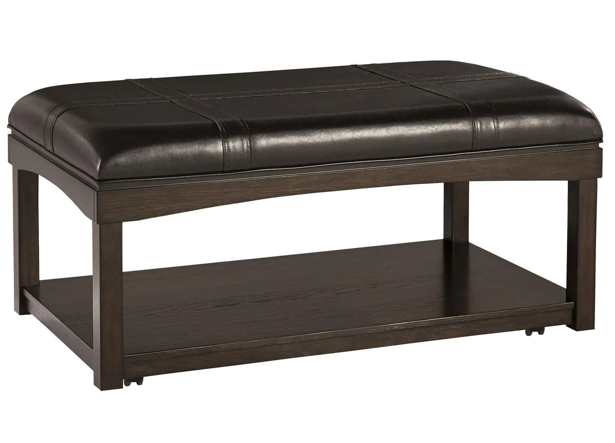 Benzara Leatherette Upholstered Ottoman Cocktail Table with Open Bottom Shelf,Brown