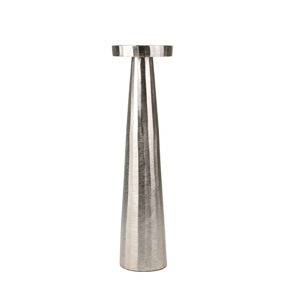 Benzara 21 Inch Aluminum Pillar Type Candle Holder with Round Tray Top, Silver