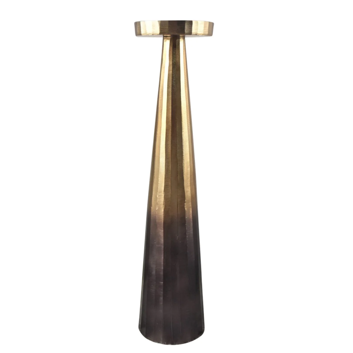 Benzara 22 Inch Aluminum Pillar Type Candle Holder with Round Tray Top, Bronze