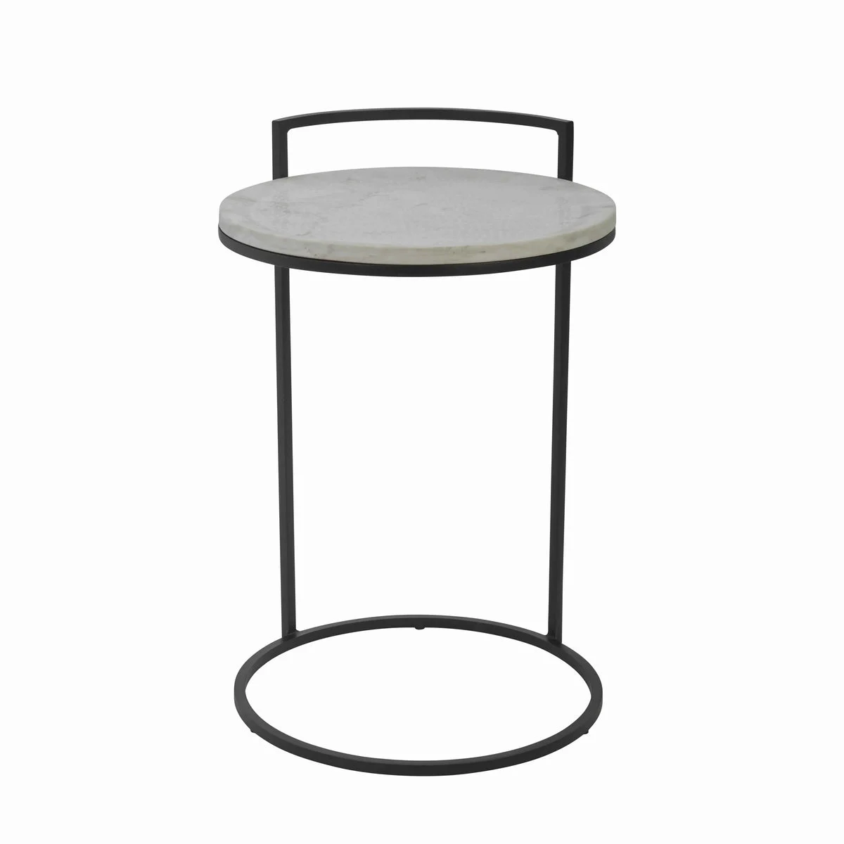 Benzara Round Marble Top Accent Table with Circular Metal Base, Black and White