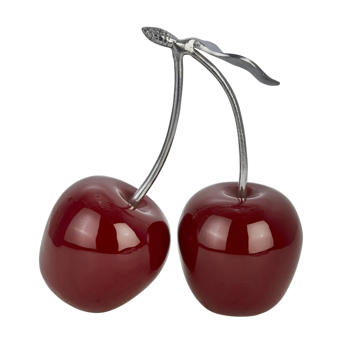 Benzara 16 Inch Aluminum Cherry Accent Decor with Branch and Leaf, Red and Silver