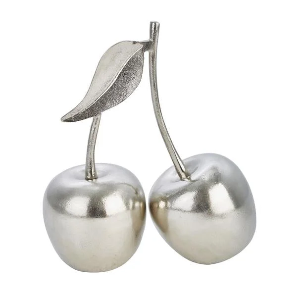 Benzara 12 Inch Aluminum Cherry Accent Decor with Branch and Leaf, Silver