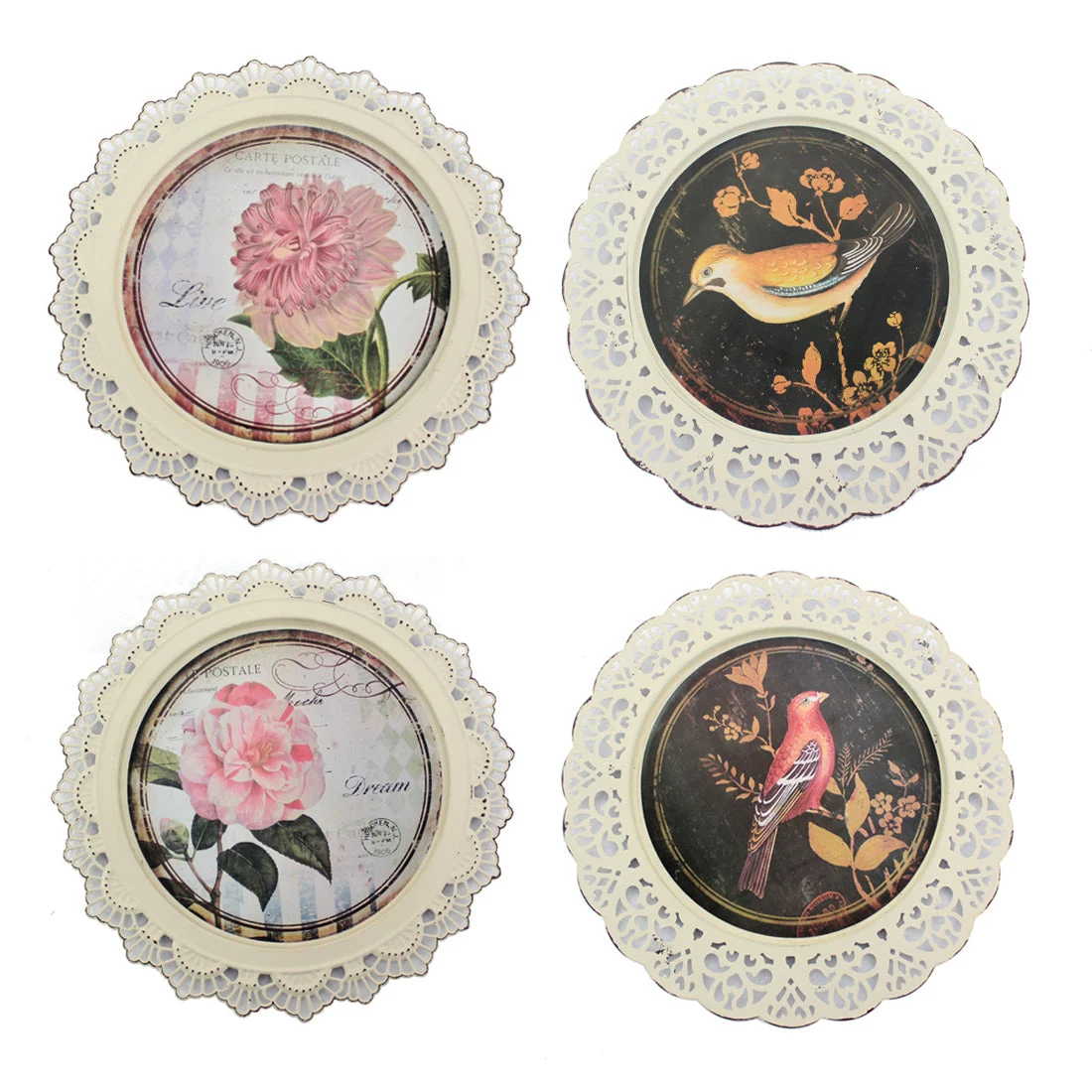 Benzara 4 Piece Transitional Plate Design Wall Decor with Nature Theme, Multicolor