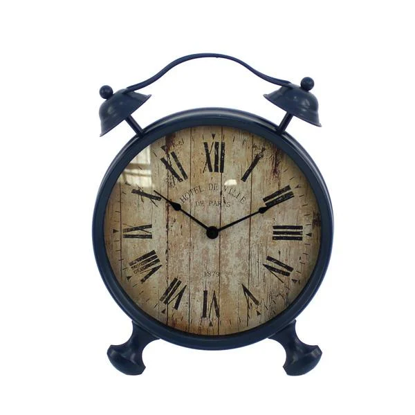 Benzara Antique Clock Design Metal Wall Decor with Spade Needles, Blue