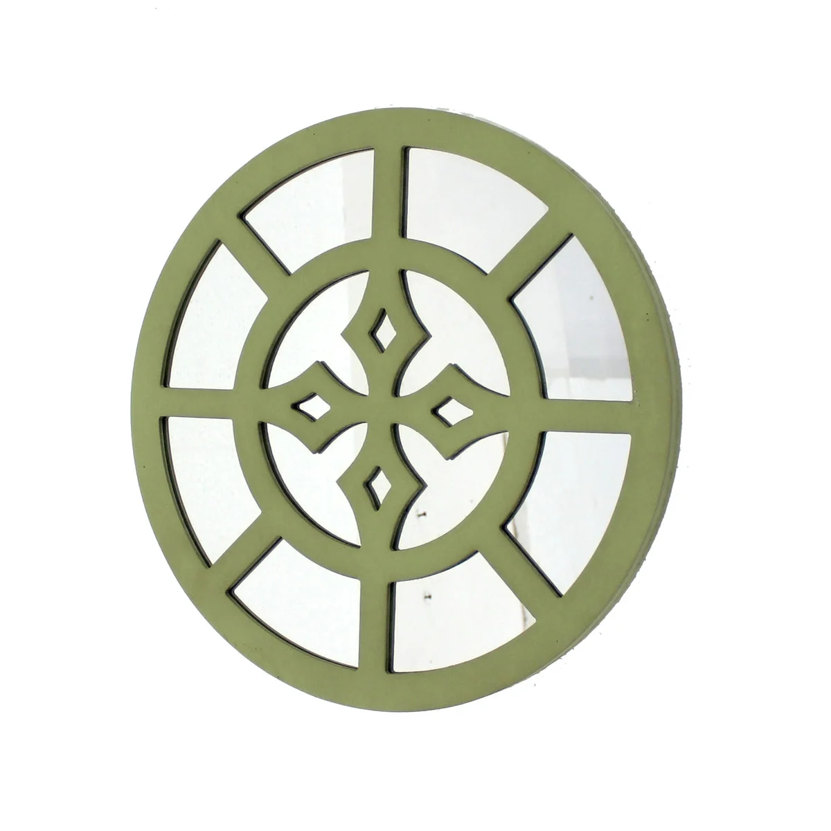 Benzara Round Wooden Wall Decor with Minimalist Pattern on Top, Green and Silver