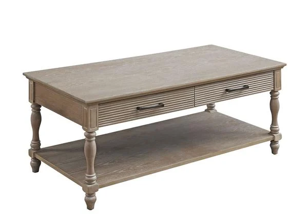 Benzara Wooden Coffee Table with 2 Drawers and Molded Design, Antique White