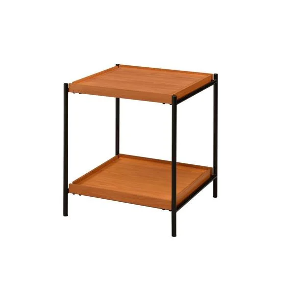 Benzara BM211098 Rectangular Wooden Top Metal Frame End Table, Oak Brown & Black