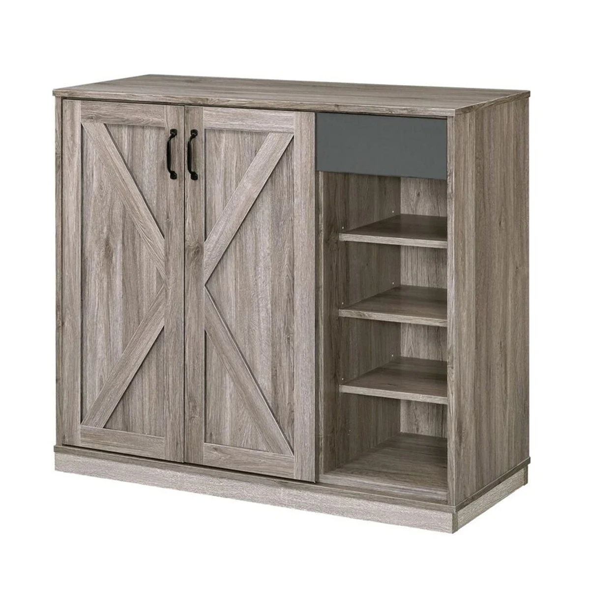Benzara Wooden Shoe Cabinet with 1 Cabinet and 4 Open Compartments, Brown