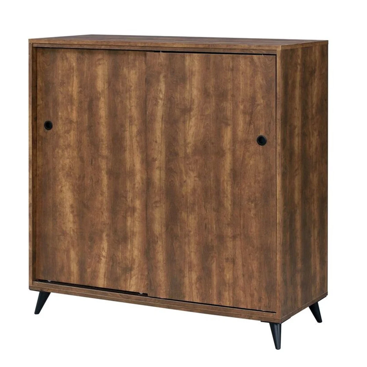 Benzara Wooden Shoe Cabinet with 2 Sliding Doors and Splayed Legs, Oak Brown