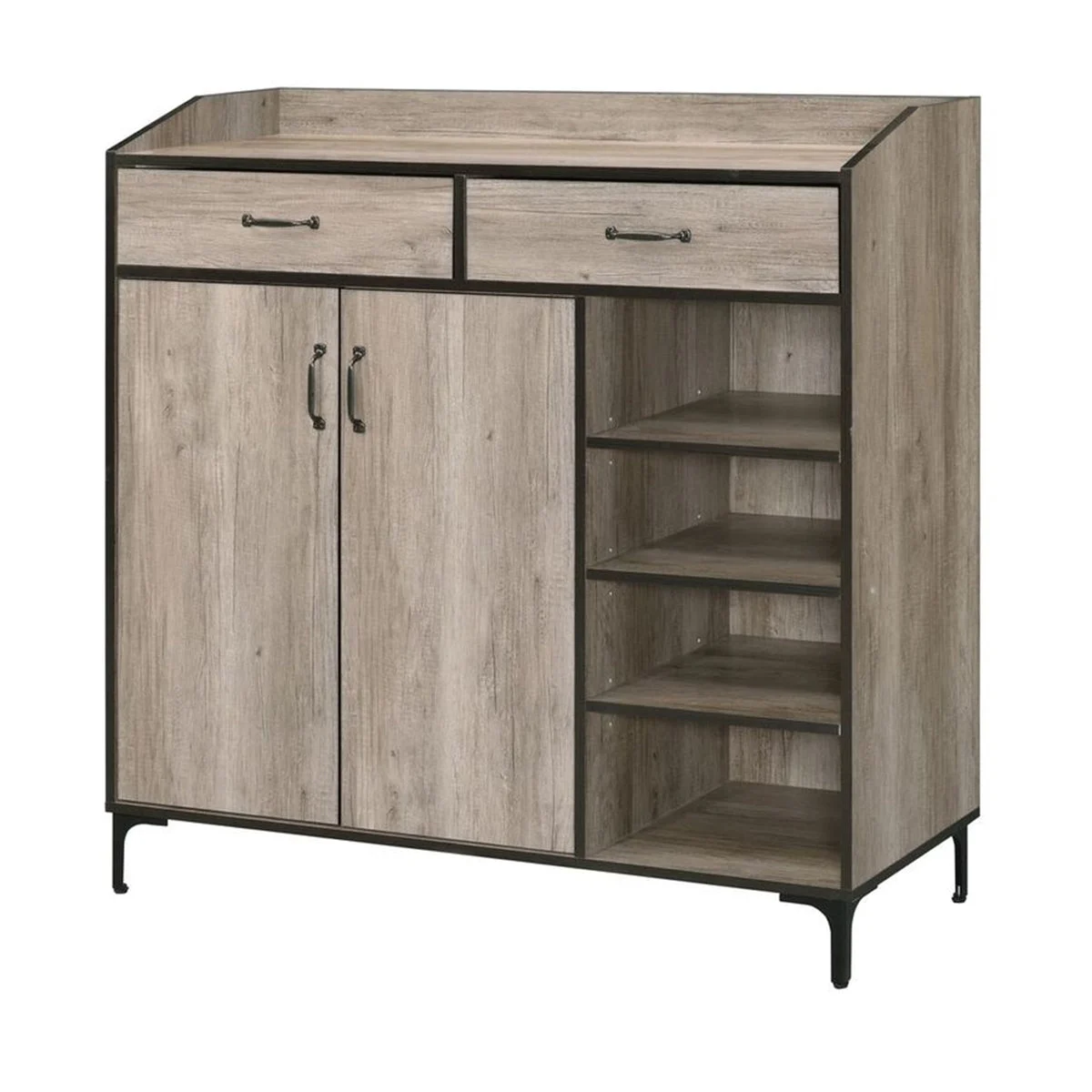 Benzara 2 Door Wooden Shoe Cabinet with 4 Open Compartments and 2 Drawers, Brown
