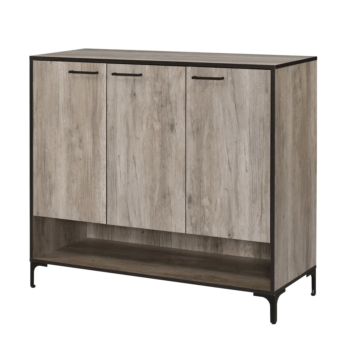 Benzara 3 Door Wooden Shoe Cabinet with Open Bottom Compartment, Brown