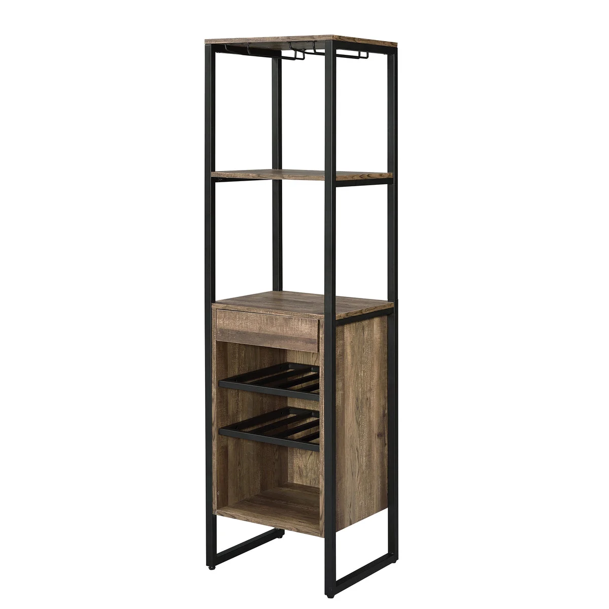 Benzara Industrial Wood and Metal Wine Rack with 3 Compartments, Brown and Black