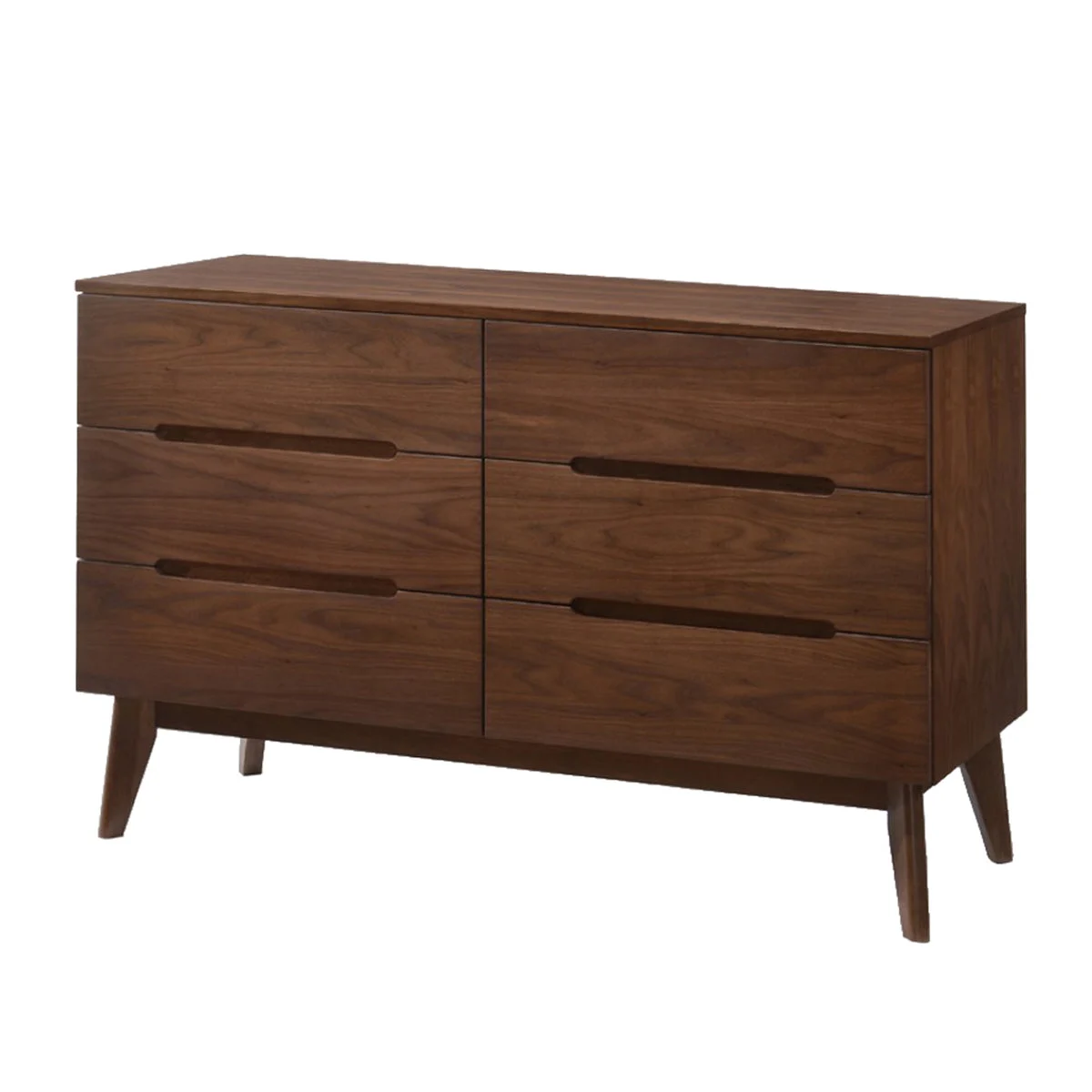 Benzara 6 Drawer Wooden Dresser with Carved Pulls and Angled Tapered Legs, Brown