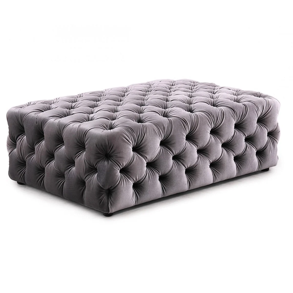 Benzara Fabric Upholstered Ottoman with Button Tufting, Dark Gray