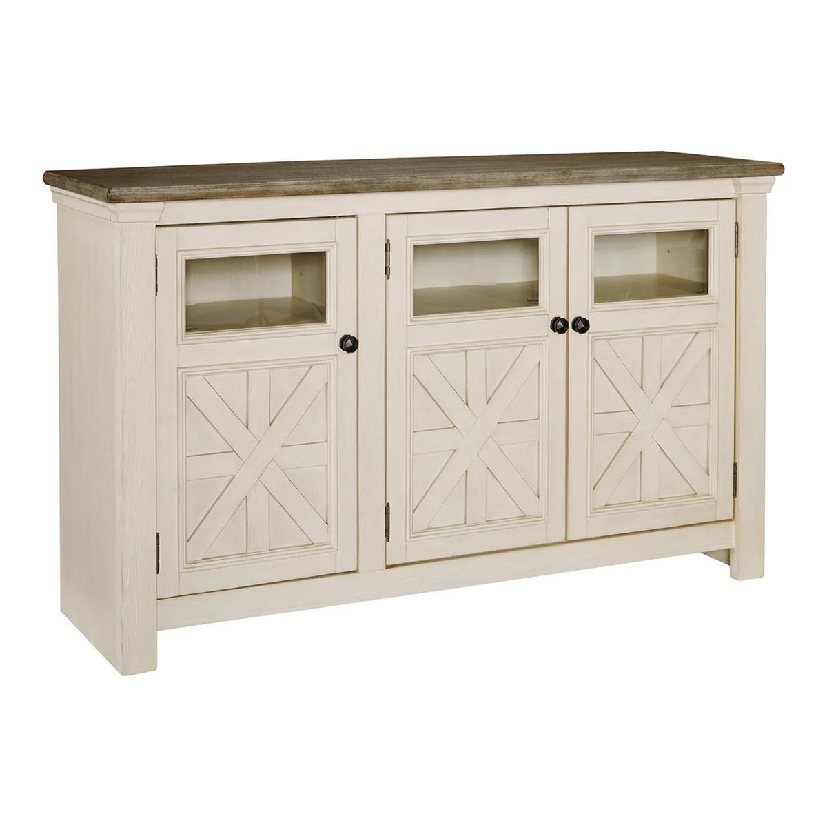 Benzara 63 Inch TV Stand with 2 Cabinets and 4 Adjustable Shelves, Brown and White