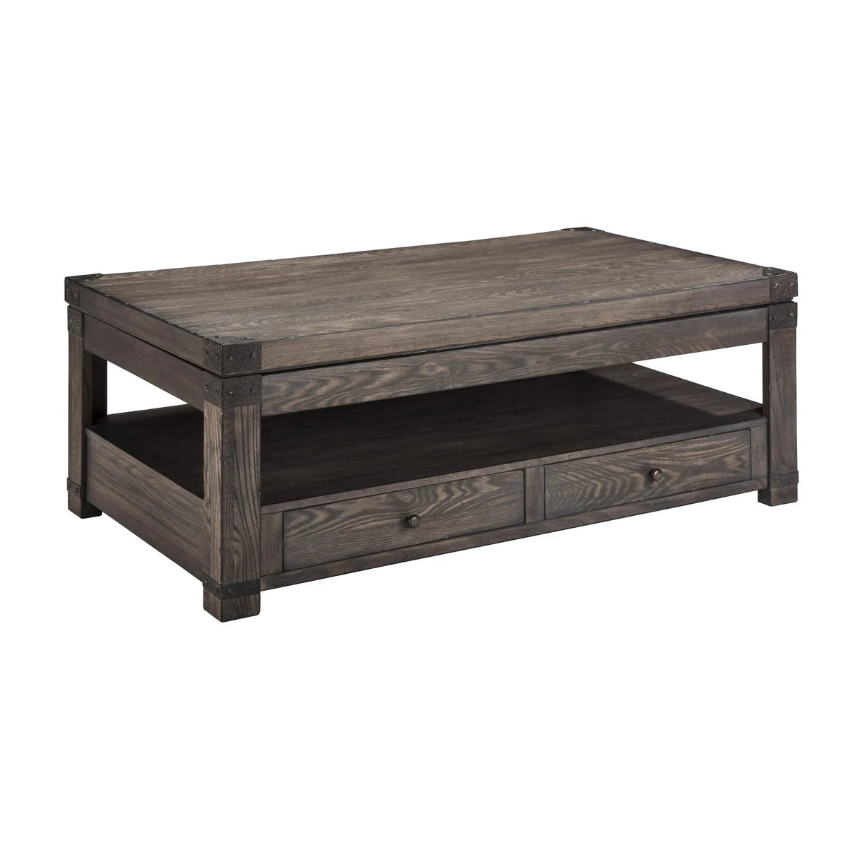 Benzara 2 Drawer Rectangular Lift Top Cocktail Table with Open Bottom Shelf, Brown