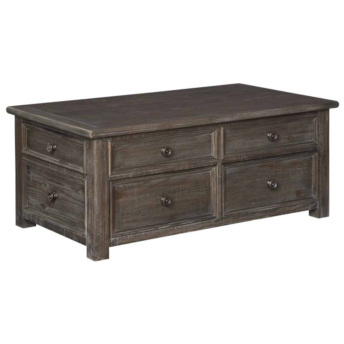 Benzara Rectangular Lift Top Wooden Cocktail Table with 4 Drawers, Rustic Brown