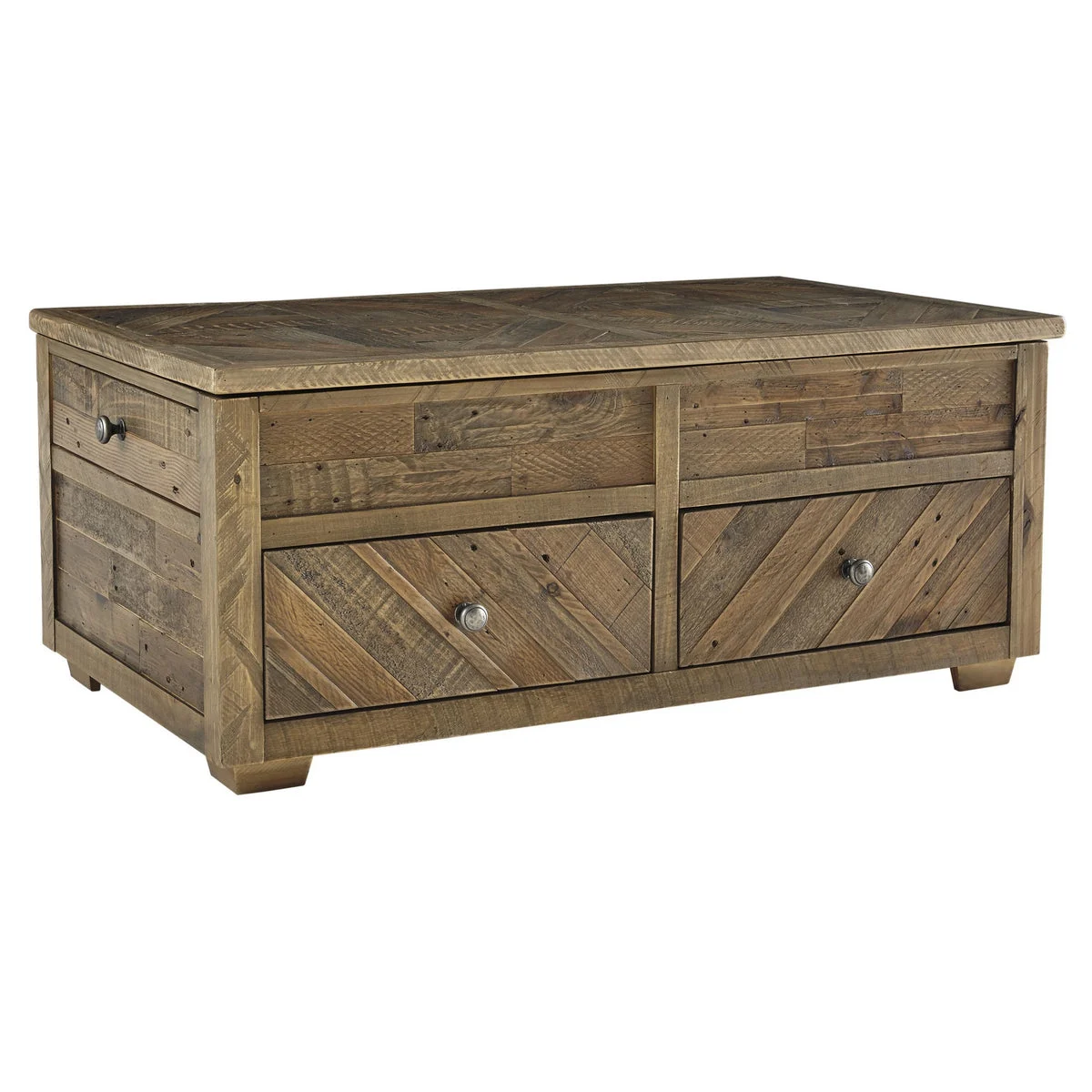 Benzara Wooden Lift Top Cocktail Table with 4 Drawers and Knots Details, Brown