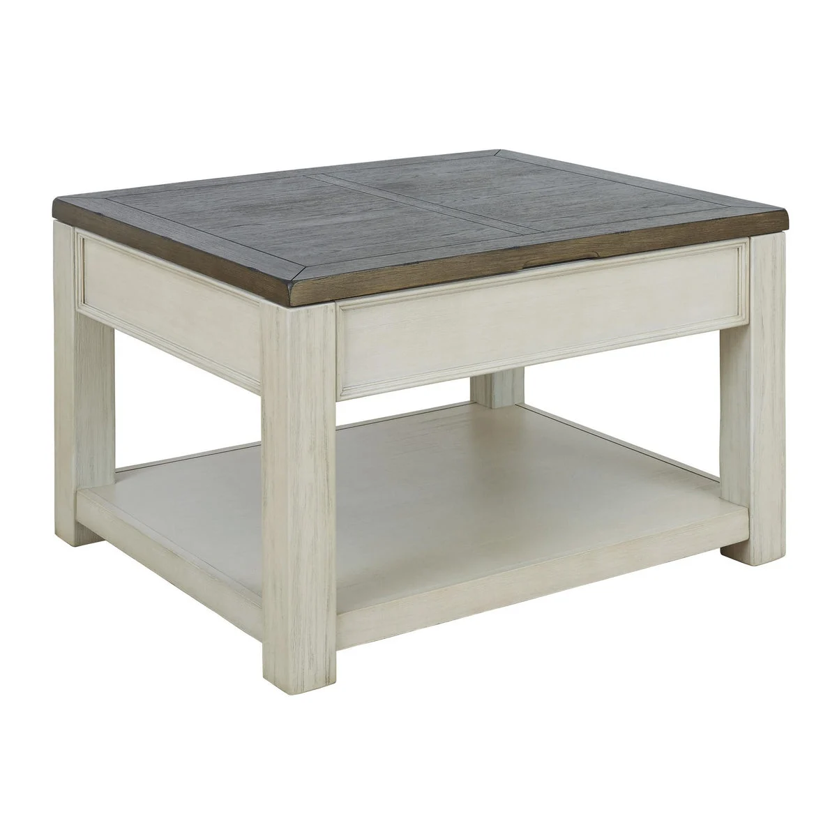 Benzara Two Tone Wooden Lift Top Cocktail Table with Open Shelf, Brown and White