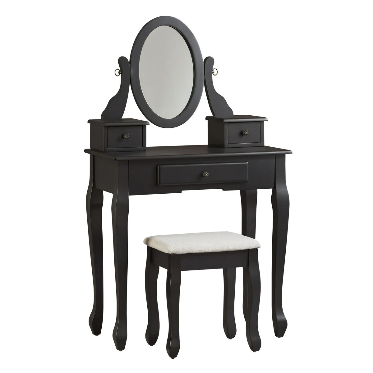 Benzara Contemporary Style Wooden Vanity Set with Cabriole Legs, Black