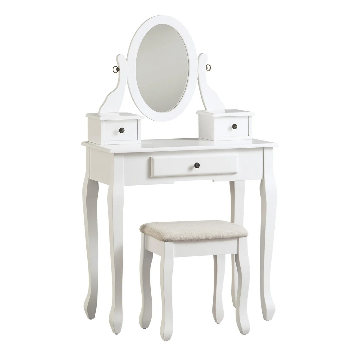 Benzara Contemporary Style Wooden Vanity Set with Cabriole Legs, White