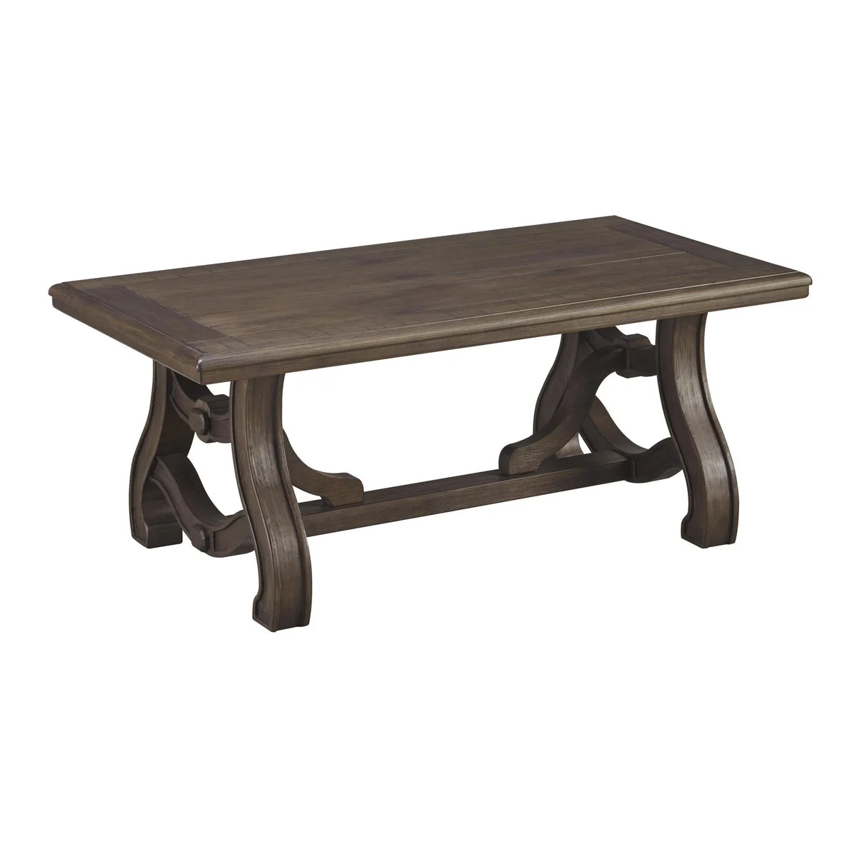 Benzara Plank Grooved Wooden Frame Cocktail Table with Ornate Legs, Brown
