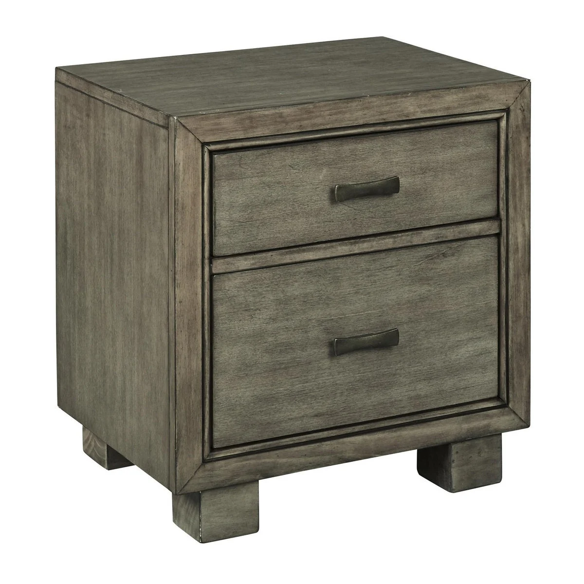 Benzara Modern Style Wooden Two Drawer Setup Nightstand with Block Legs, Gray