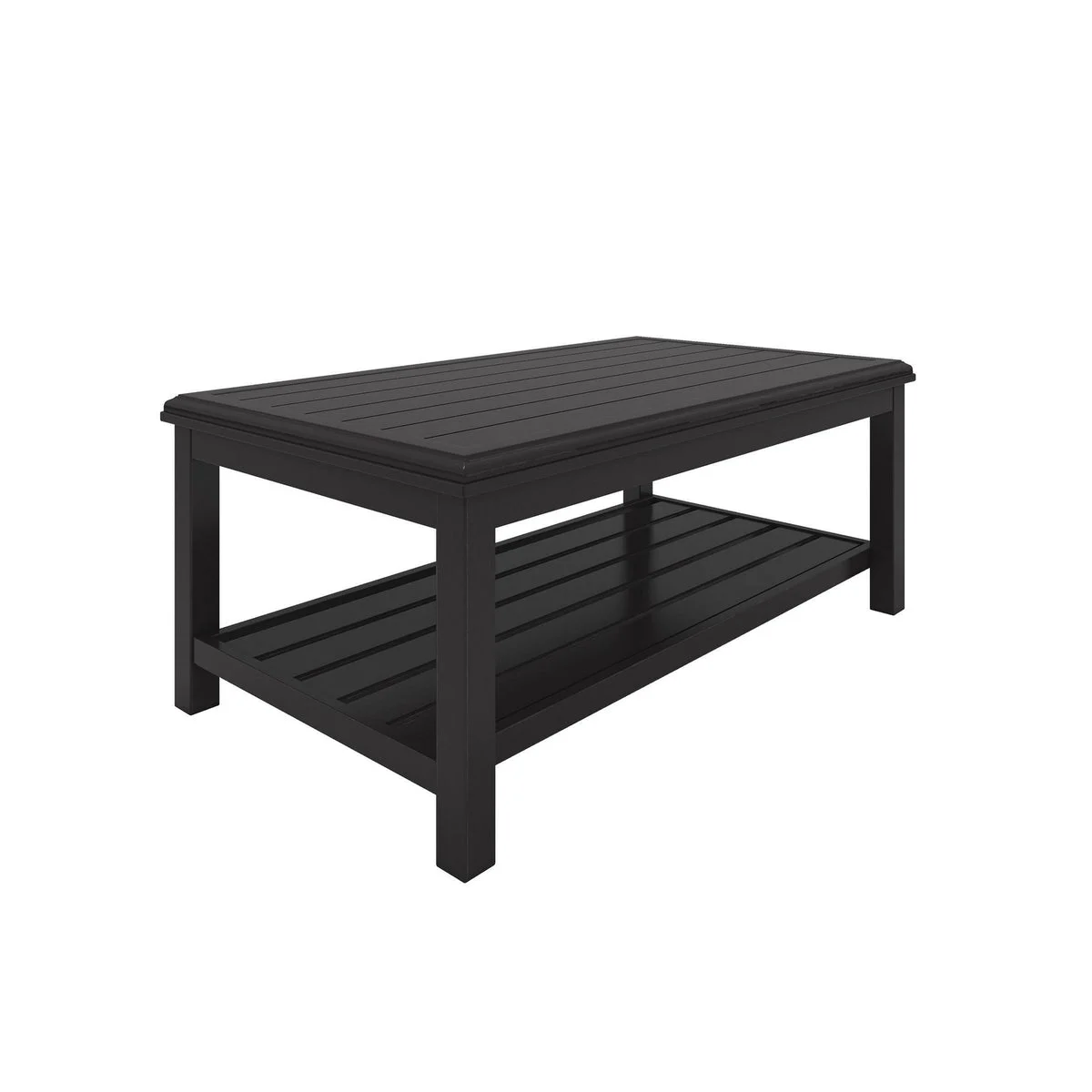 Benzara Plank Style Rectangular Metal Cocktail Table with Open Shelf, Black