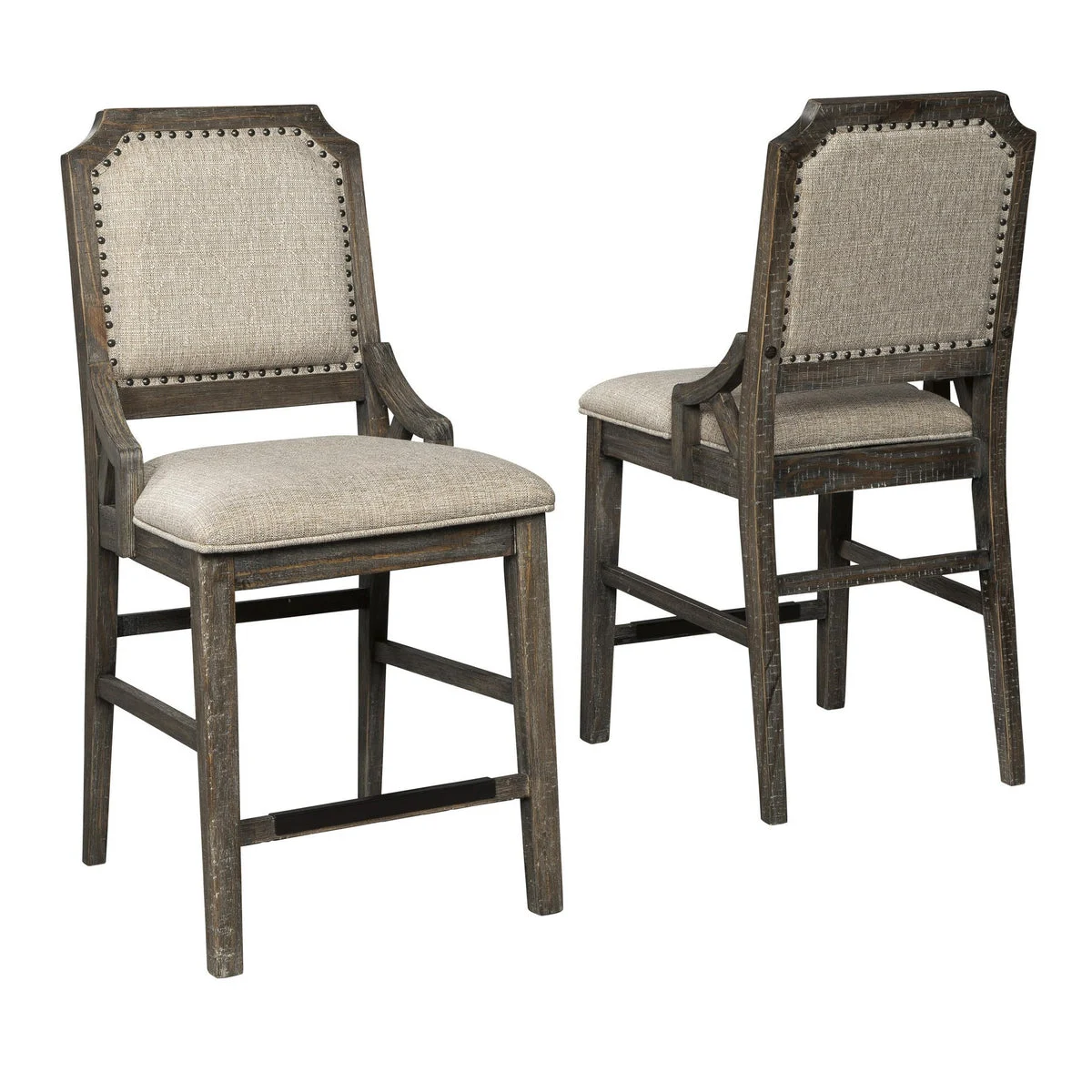 Benzara Transitional Wooden Barstool with Nailhead Trim, Set of 2, Brown