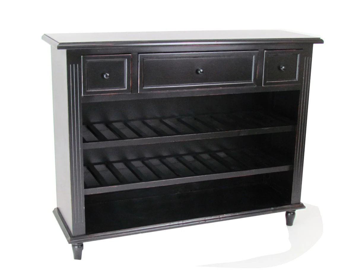 Benzara Wooden Sideboard with 3 Drawers and 3 Slatted Shelves, Black