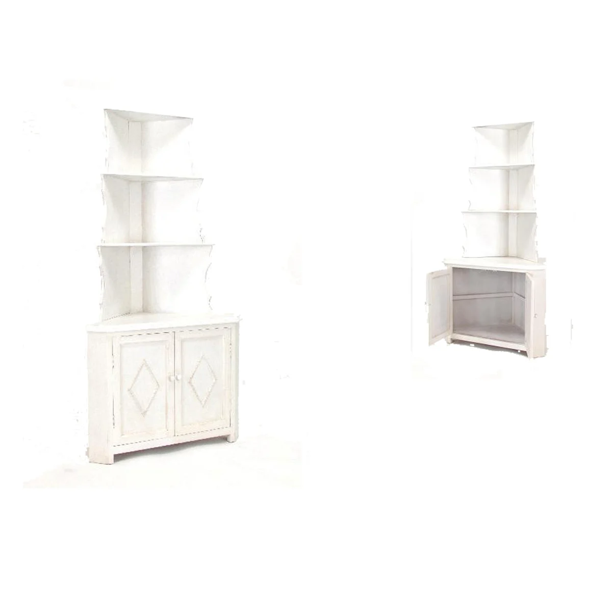 Benzara Wooden Corner Bookcase with 3 Shelves and 1 Cabinet, White