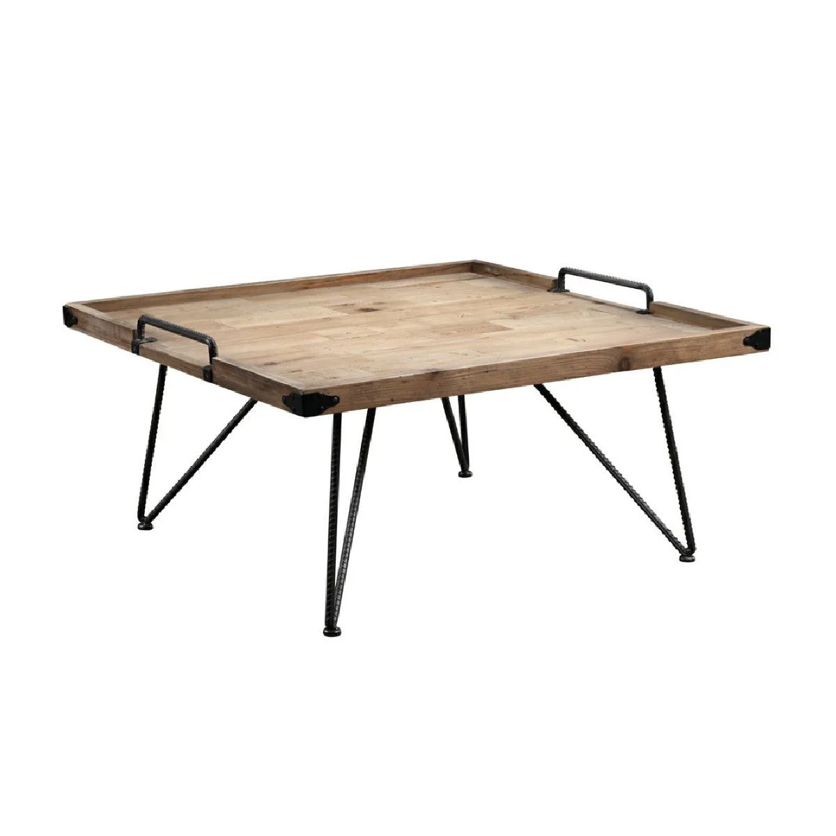 Benzara Rectangular Tray Top Wooden Coffee Table with Hairpin Legs, Brown and Black