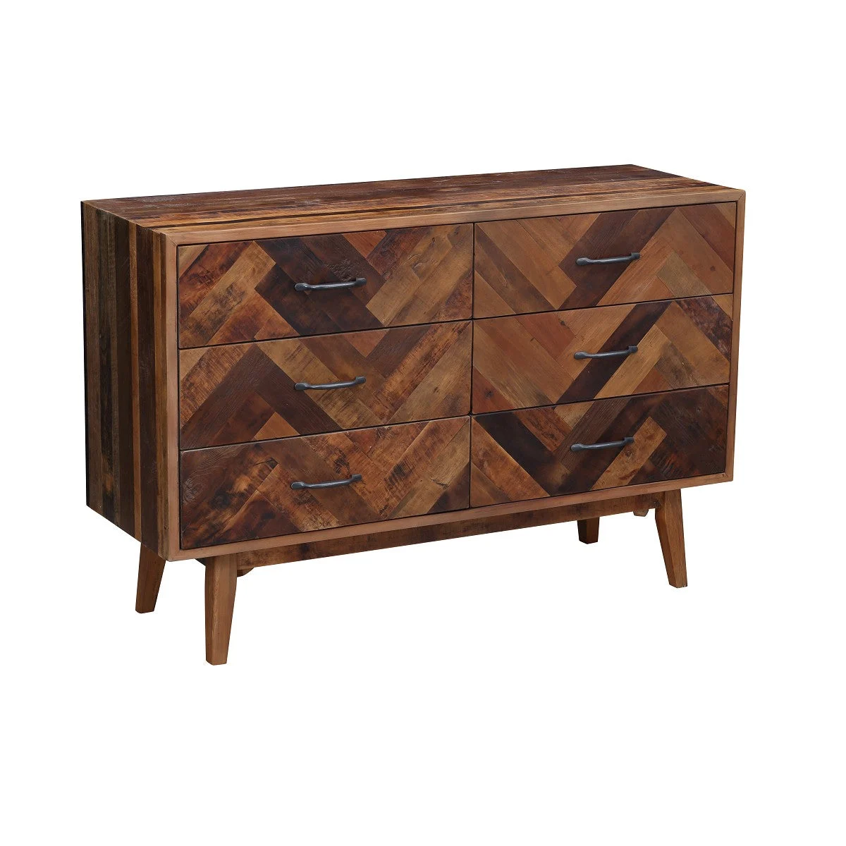 Benzara Plank Style 6 Drawers Wooden Dresser with Splayed Legs, Natural Brown