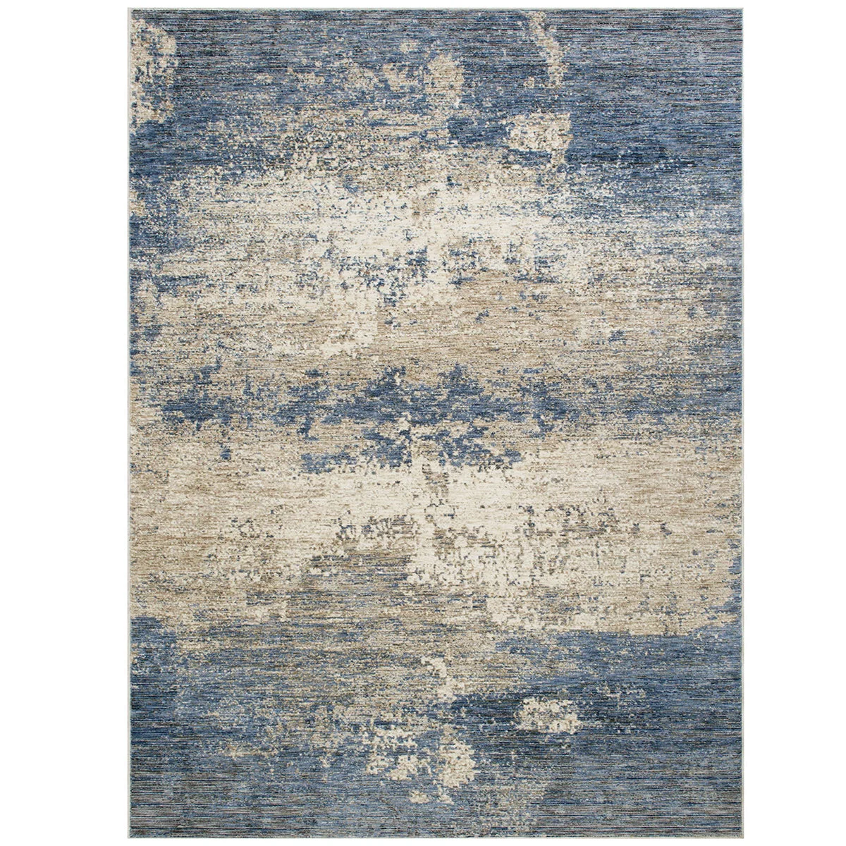 Benzara 7 X 5 Feet Power Loomed Polyester Rug with Abstract Pattern, Blue and Beige