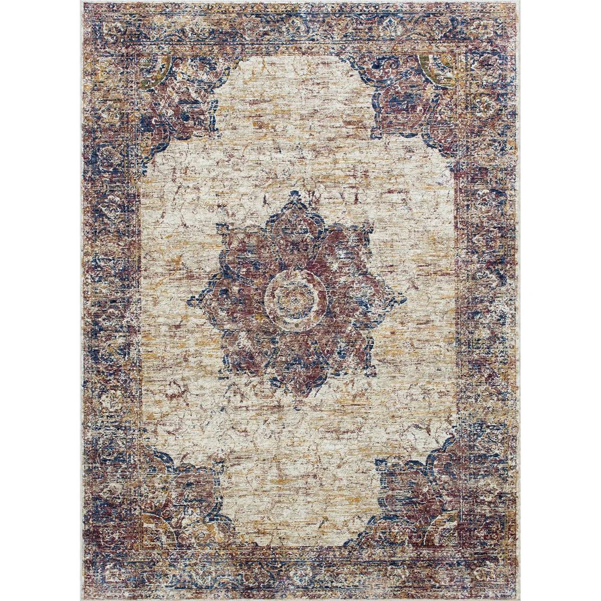 Benzara 7 X 5 Feet Polyester Rug with Woven Medallion Pattern, Beige and Brown